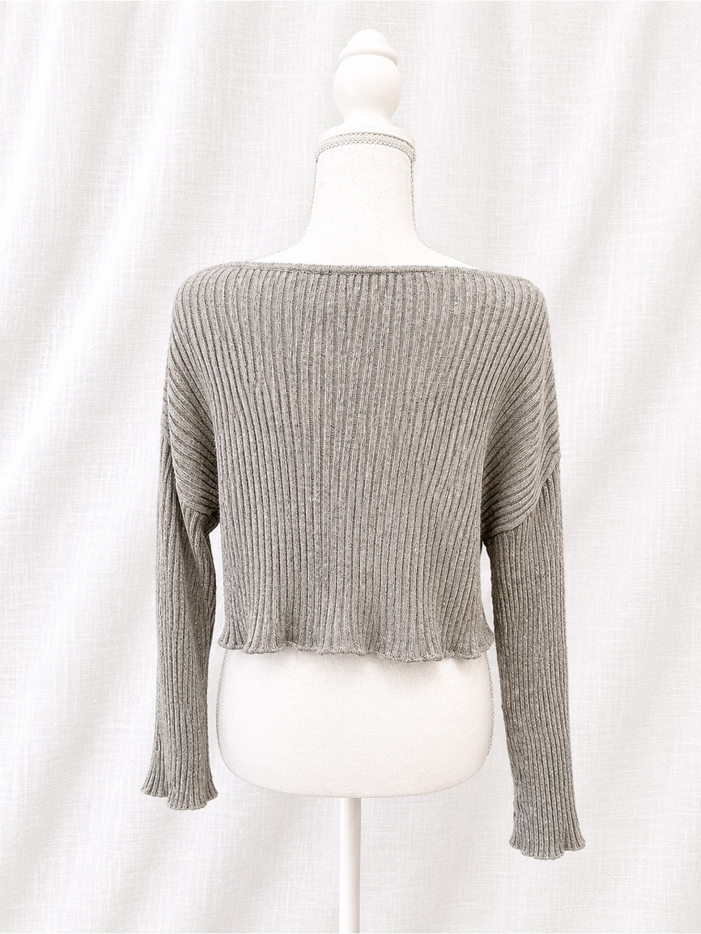 Pink Rose Gray Off-Shoulder Ribbed Sweater - Picture 2 of 2